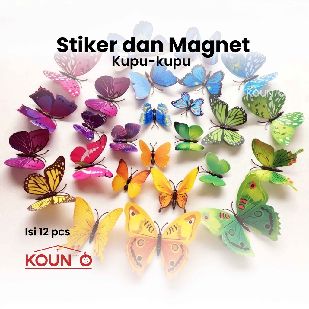 Stiker dan Magnet Tempelan Kulkas Dekorasi Dinding Tembok Motif Kupu Kupu 3D Wall Sticker Butterfly