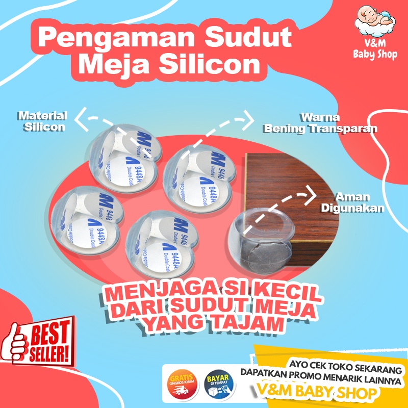 VnM048 | Pengaman Pelindung Sudut Siku Meja Silikon Tansparan / Perlengkapan Pengaman Bayi