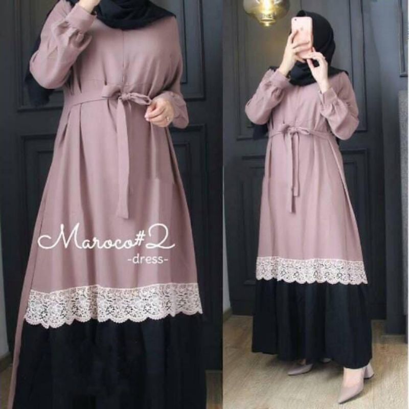 Gamis long dress dres drees abaya baju jubah syari gaun pakaian polos kancing depan muslim muslimah 