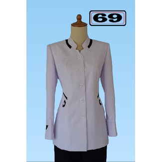 Blezer putih lis hitam(05), Jas wanita seragam kantor PNS stelan putih/hitam