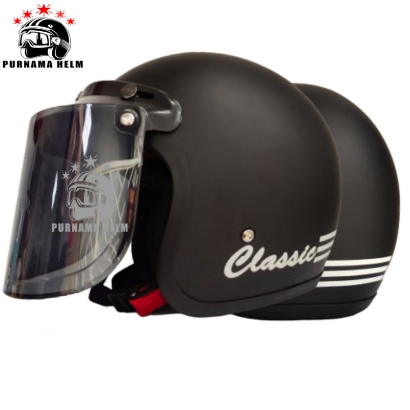 HELM BOGO CLASSIC GARIS TIGA HELM BOGO PRIA WANITA HELM BOGO DEWASA SNI MURAH POLOS KACA DATAR FLAT