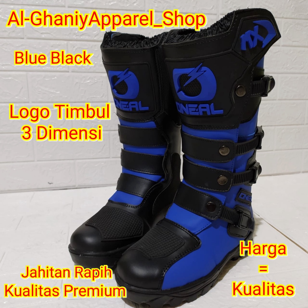 sepatu trail cross adventure logo 3D kualitas premium bots safety touring roadrace drag terlaris biru hitam