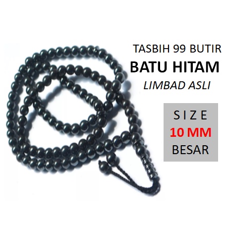 TASBIH 99 BUTIR BATU HITAM SIZE BESAR 10MM / TASBIH LIMBAD / KALUNG KOKKA HITAM POLOS