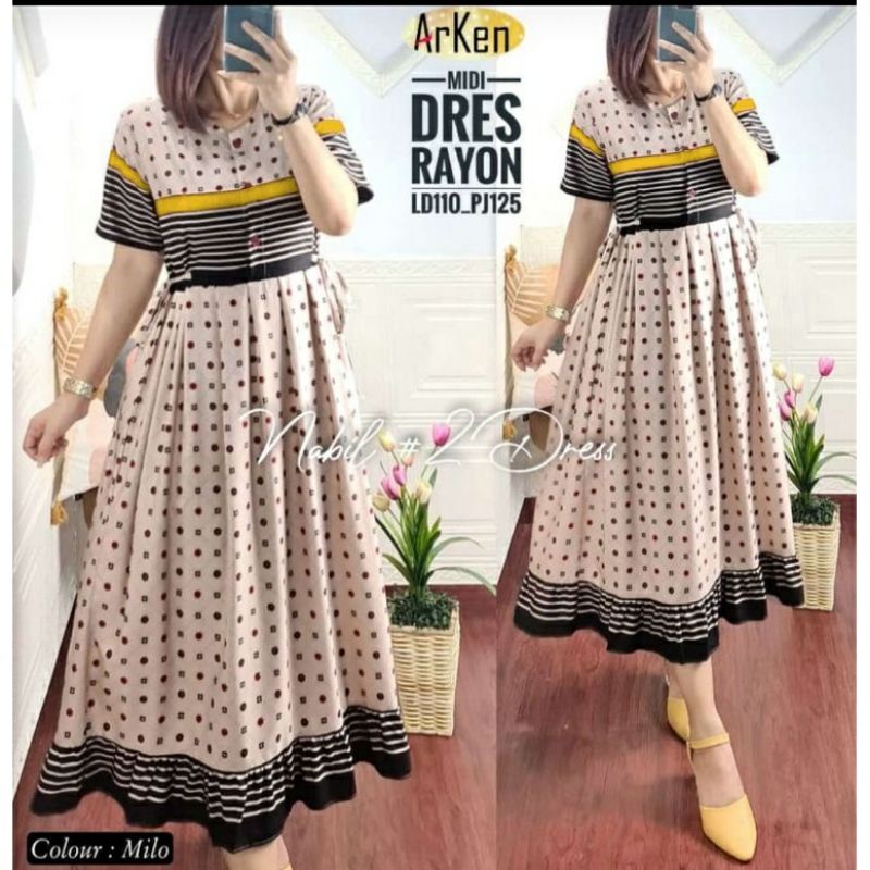 ARKEN//Midi Dress Rayon Arken Kekinian 2022 Gamis Terlaris Luna Wanita Dewasa