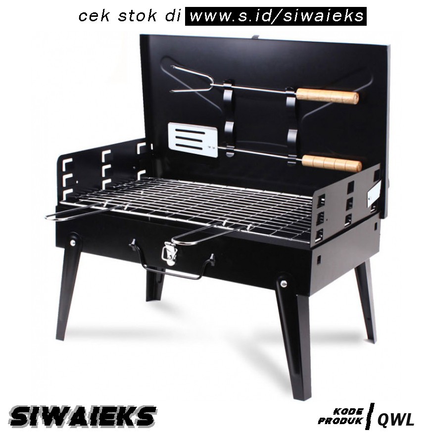 Grab Medan QWL Alat Panggang Arang BBQ Outdoor Grill Stove Foldable - HWSK77 Hitam