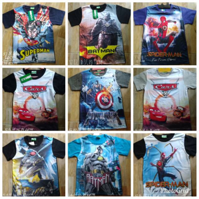 kaos anak led printing superhero