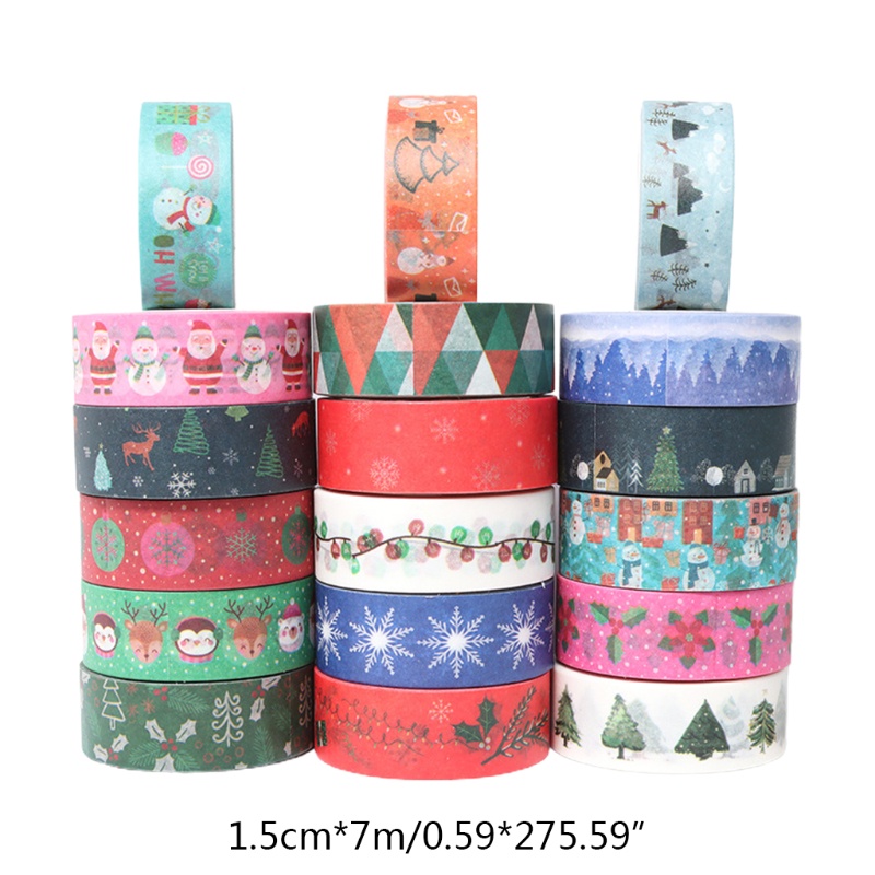 18 Rolls Tapes Washi Motif Pohon Natal Santa Snowflake Untuk Pembungkus Kado Scrapbook Anak Dewasa