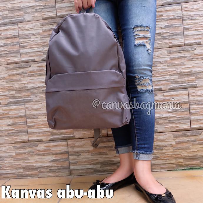Tas Ransel Kanvas Polos Ukuran Besar Harga Grosir (Abu-Abu)