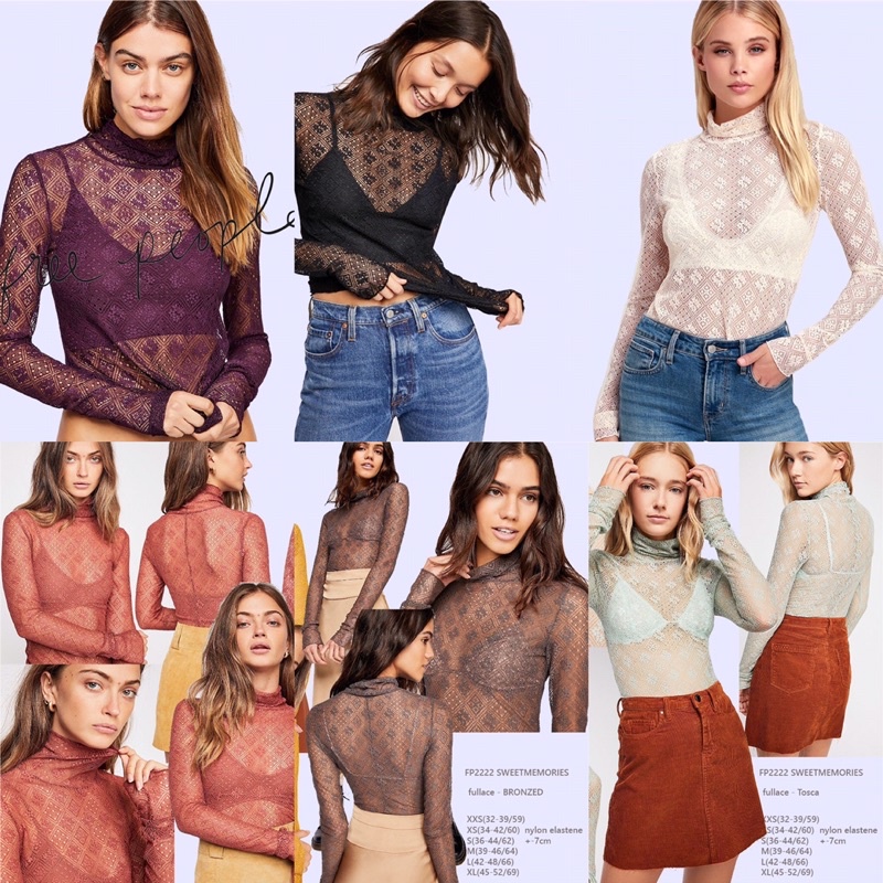 lovemecorner FREE PEOPLE SWEET MEMORIES FULL LACE INNER BLOUSE BAJU WANITA LENGAN PANJANG MODEL BRUK