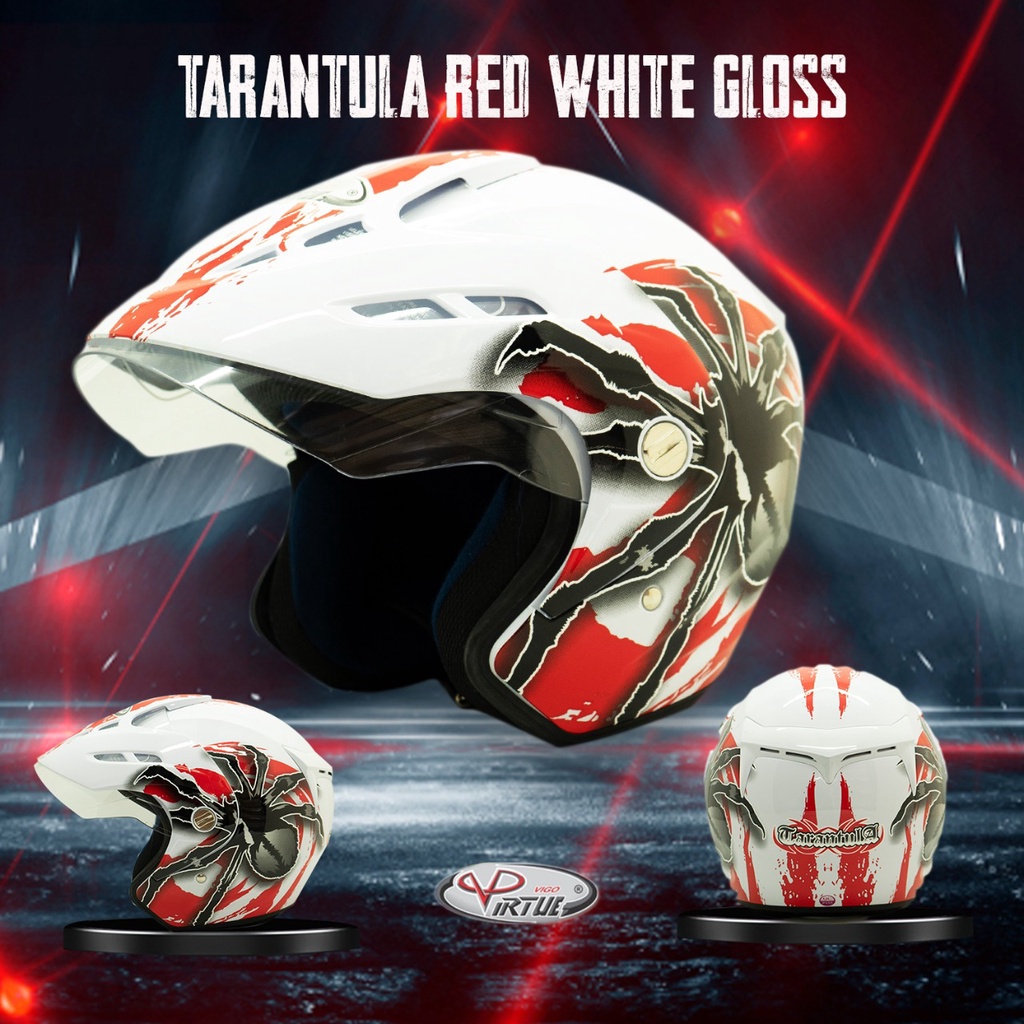 VIRTUE Helm Motor SNI Half Face Tarantula Red White Gloss