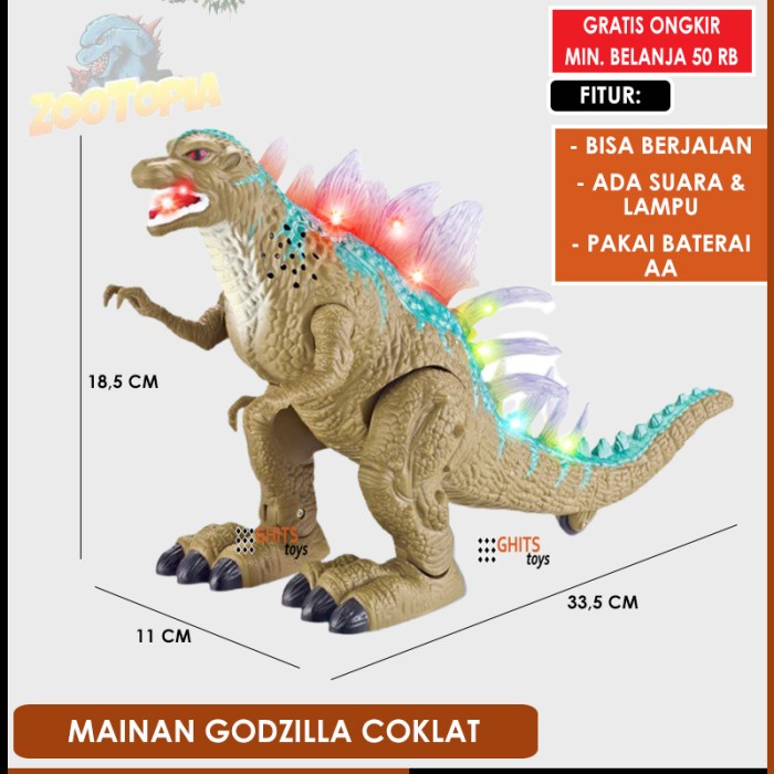 Mainan Anak Laki Laki Edukasi GODZILLA KING KONG Satuan - Godzilla Coklat, Tanpa Baterai