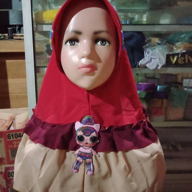 Jilbab anak LED rempel 3-8 tahun kombinasi 3 warna