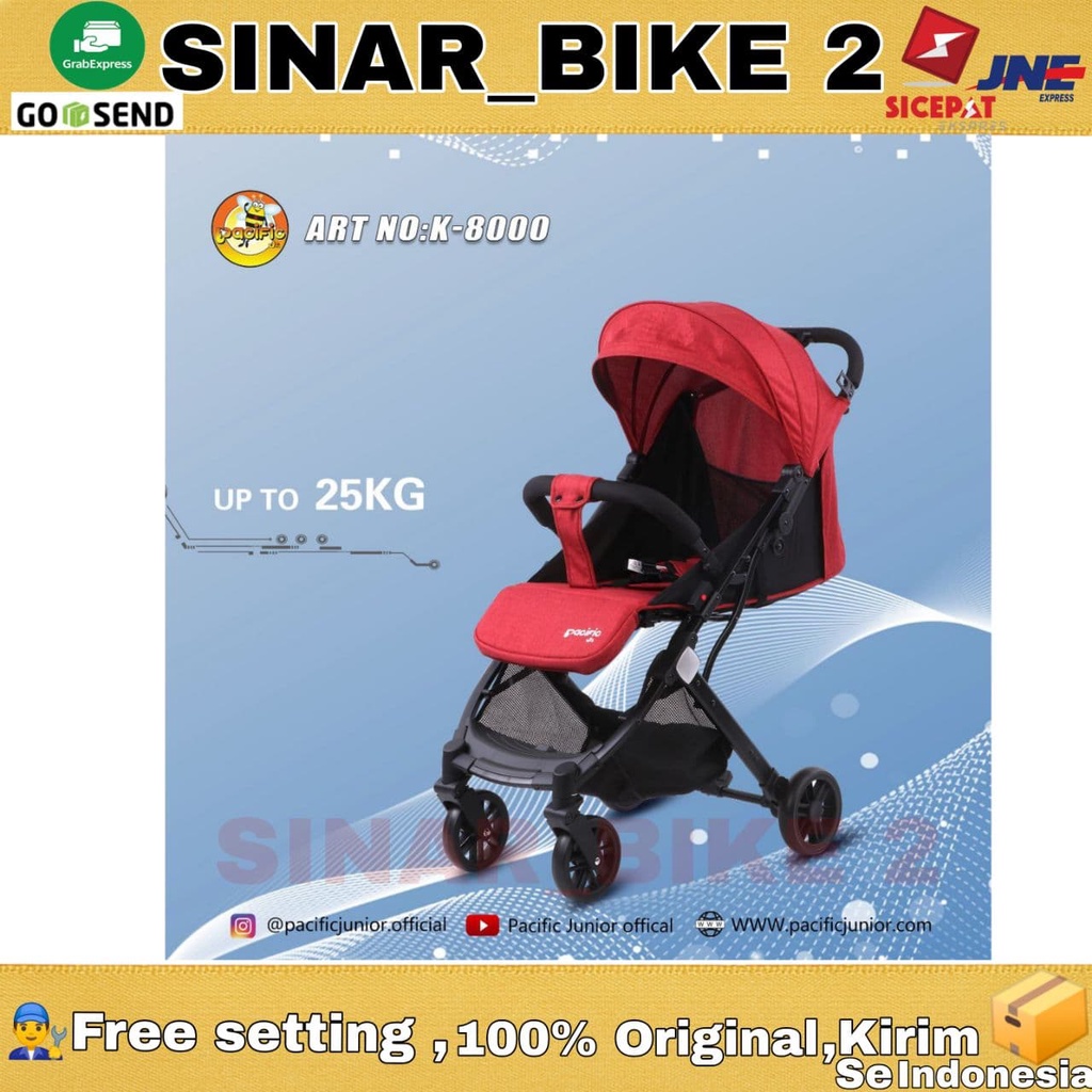 Kereta Bayi Pacific K8000 New Born-3 Tahun Duduk Rebahan Tidur One Push Fold Stroller One