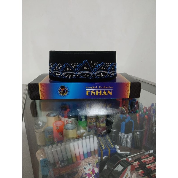 songkok lukis batik biru modern, peci dewasa, peci anak, kopiah lukis, kopiyah NU