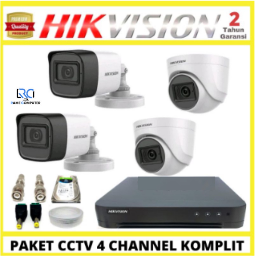 PAKET CCTV HIKVISION 4CHANNEL 4 KAMERA 2MP 1080P