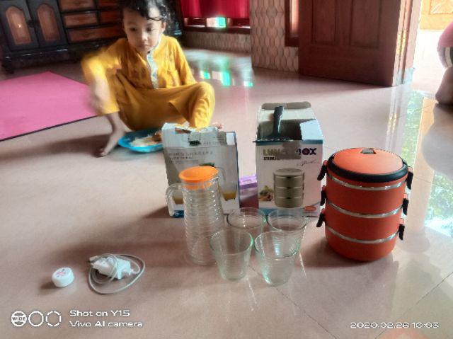 Teko Set Kaca Polos Gelas Kaca Gelas Minum 2 Gelas Beling