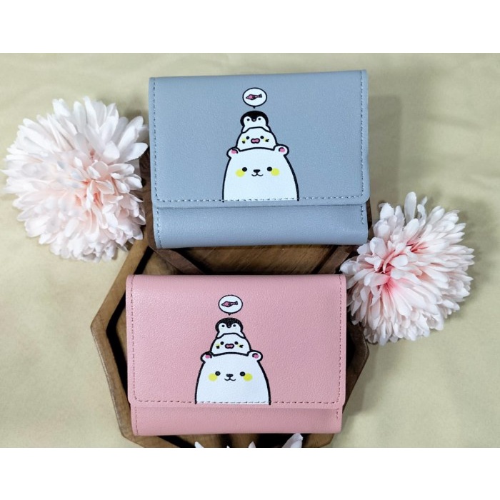 W32 Dompet Mini Wanita Motif Beruang Lucu Kantong Koin Cewek Kartu Uang Foto Cantik Women Wallet Perempuan Kulit PU Leather Hitam Lipat Kecil Panjang  Korea Pria Cowok Laki Laki Cowo Import Premium Murah Tas Dompet Wanita Import Cewe Cantik Lipat