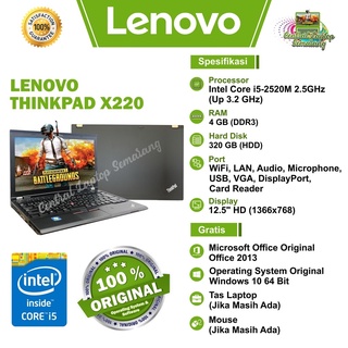 LaptopUjian,Lenovo X220,Corei5Gen2,Ram4GB,HDD320GB,Kamera,DVD,Design,Win10x64activated,LangsungPakai