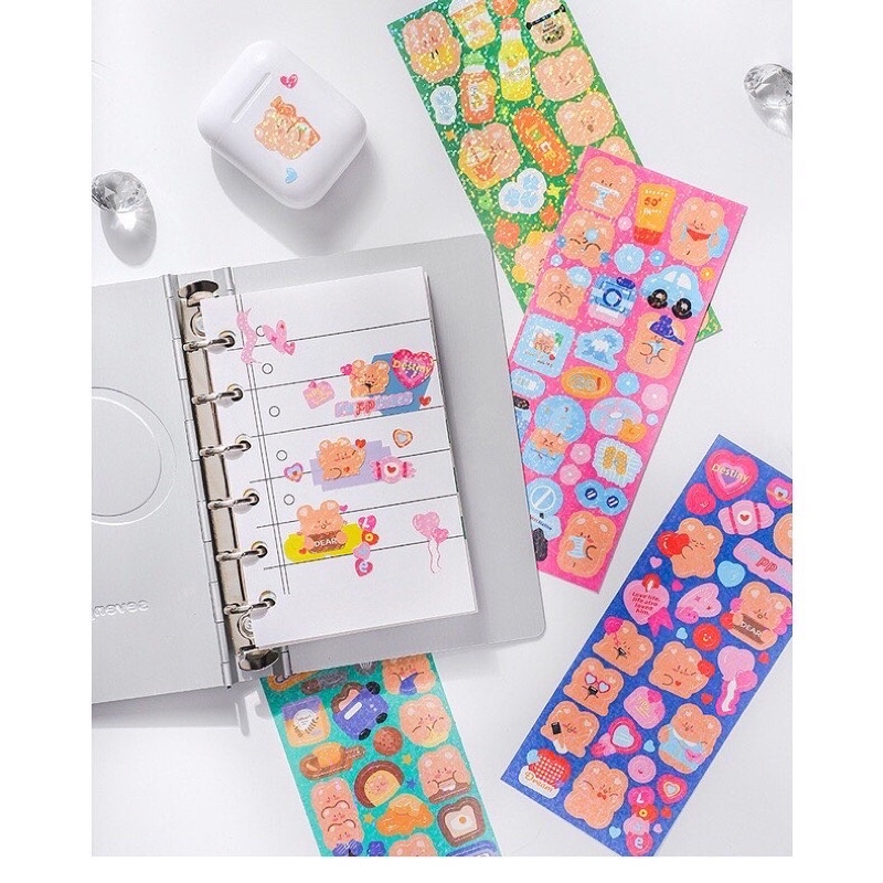 DUDU BEAR Semi-Sweet Cheese 2 LEMBAR STIKER LUCU AESTHETIC DECO PLANNER DIARY SCRAPBOOKING KIYOWO KAWAII GAYA KOREA KARAKTER KARTUN HEWAN PELIHARAAN ANAK PEREMPUAN ORGANIZER DEKORASI CASING LAPTOP HP BOTOL AIR MINUM VIRAL TIKTOK GLITTER CUTE BERUANG