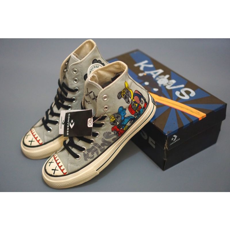 New Sepatu Converse 70s x kaws Companion High Glossy Black White Yellow white Soft Army Grey-2