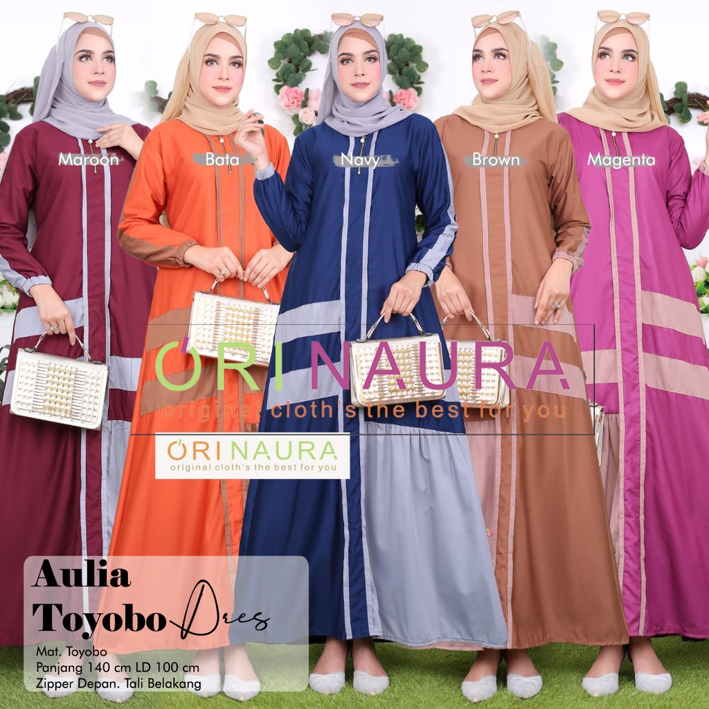 AULIA DRESS ORI NAURA GAMIS MUSLIMAH LONGDRESS PANJANG BUSUI KATUN TOYOBO POLOS PREMIUM SIMPLE