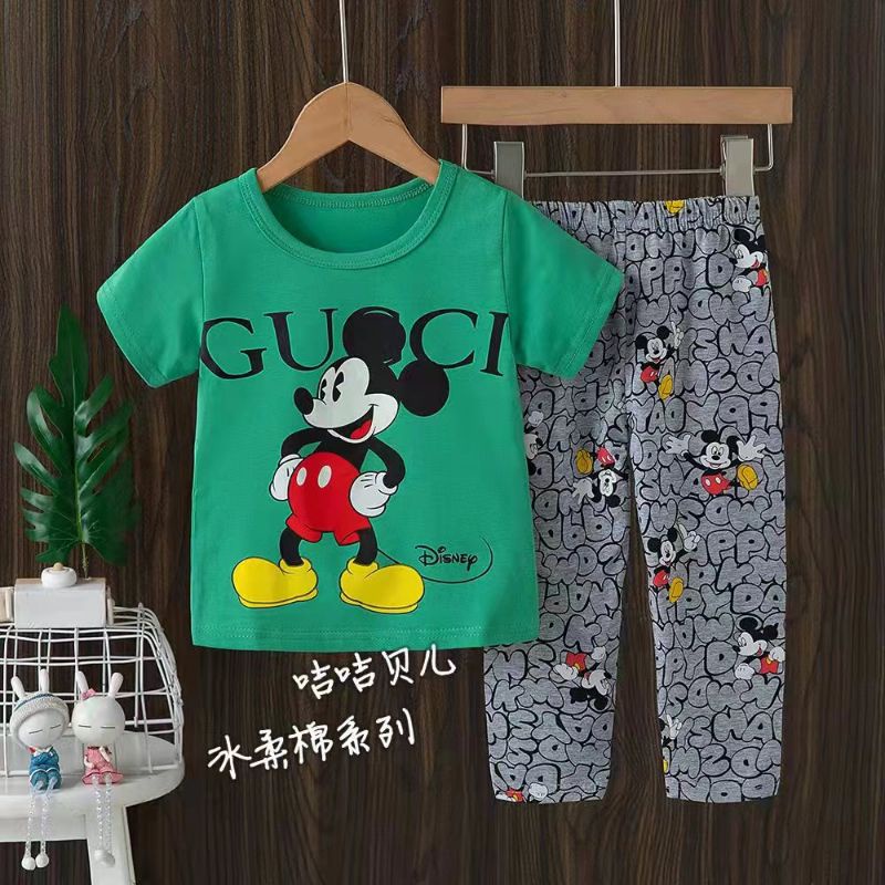 Jijibeier piyama anak import lengan pendek CP 4-9 tahun mickey gucci