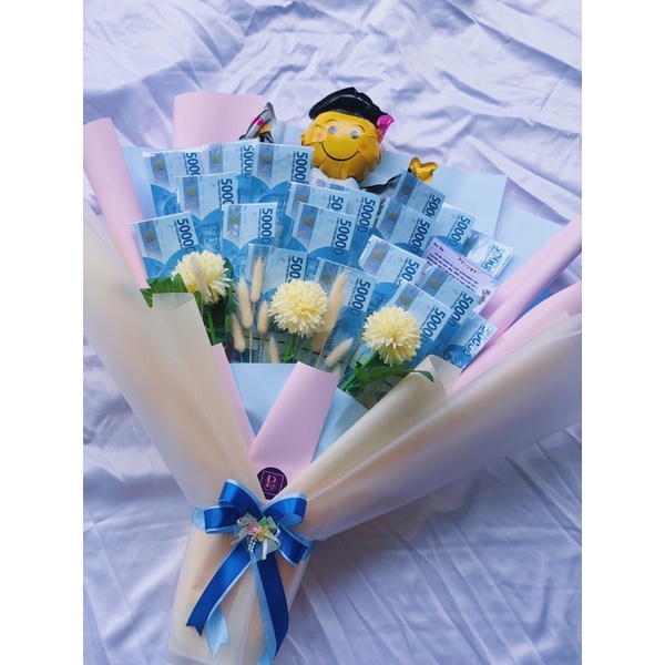 MONEY BOUQUET / BUKET UANG CUSTOM #1 (w/ Balloon and Flowers Model 1)