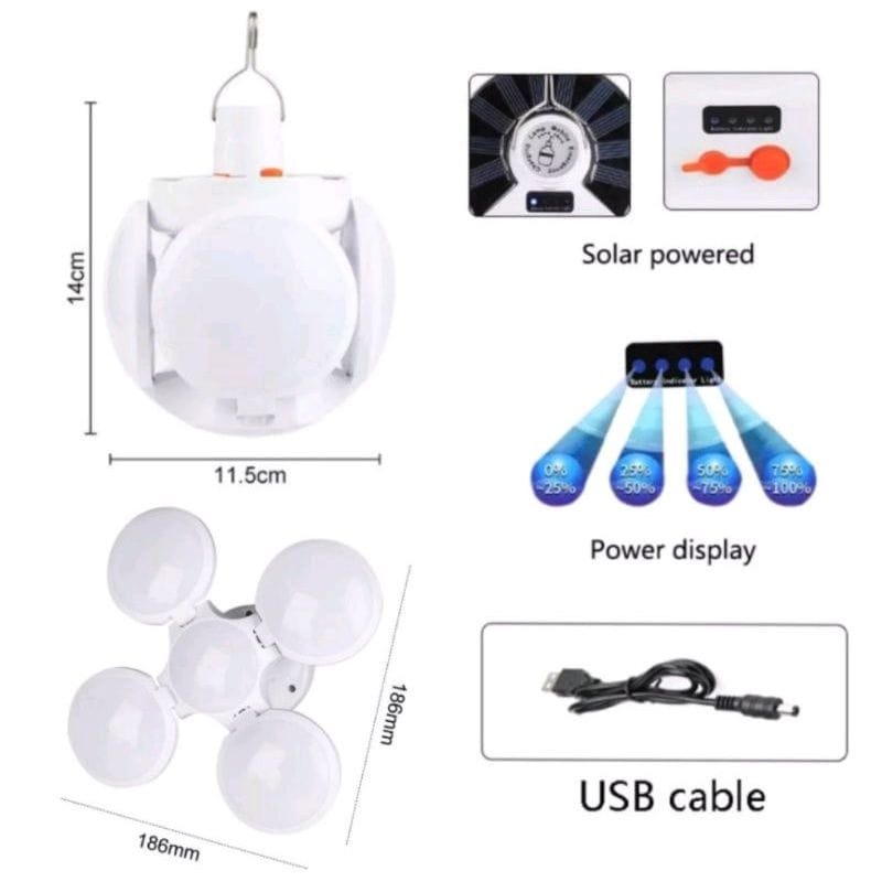 {DS} Lampu Solar Emergency LED Lipat 5 sisi Gantung Rechargeable / Lampu Tenaga Surya