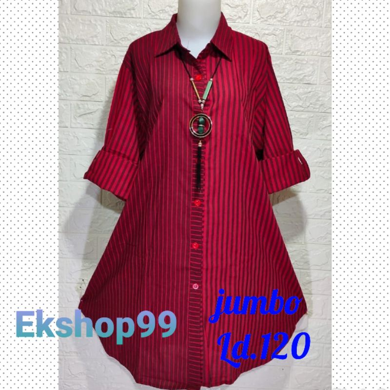 Tunik katun Pakaian wanita Tunik garis kemeja lengan panjang