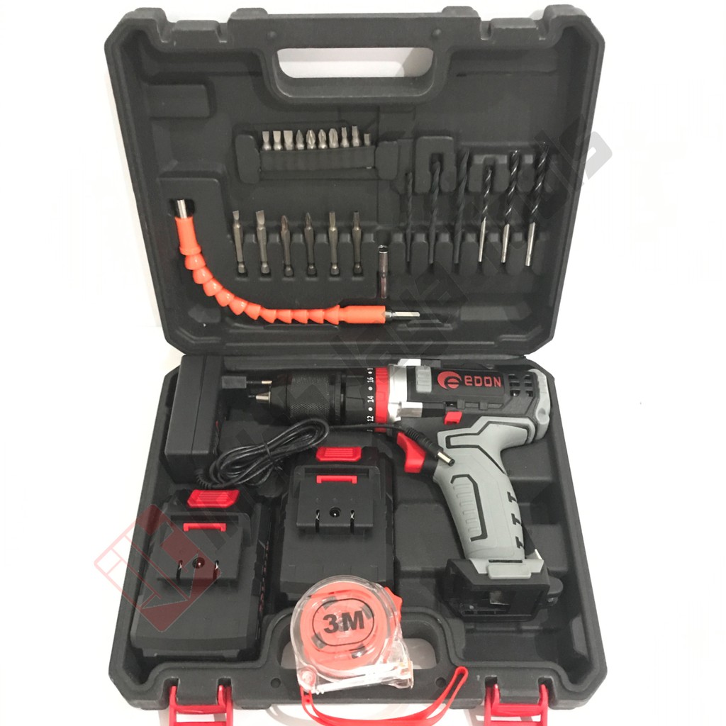 EDON ED2-1810D 18V Mesin Bor Cordless Baterai Charger Cas Besi Kayu Beton Tembok Brushless