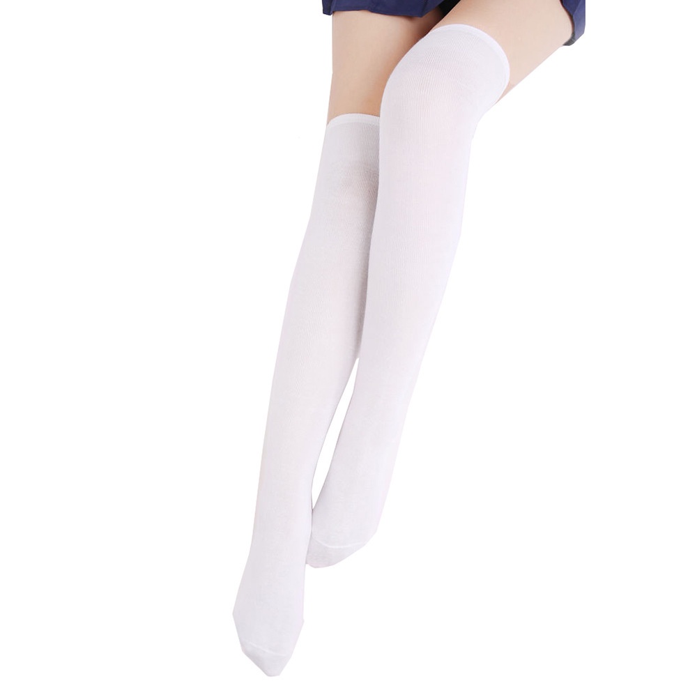 Kaos Kaki Overknee Jepang Korea 3 Strip - Thigh High Socks 3013-Putih Polos
