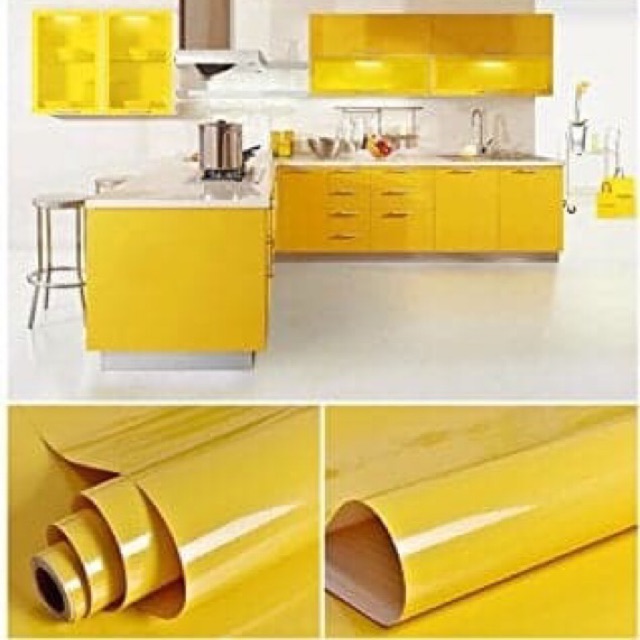 Glossy Kuning Premium Wallpapaer Dapur Glossy Wallpapaer Kitchen Set Wallpeper Meja 60cm X 5meter