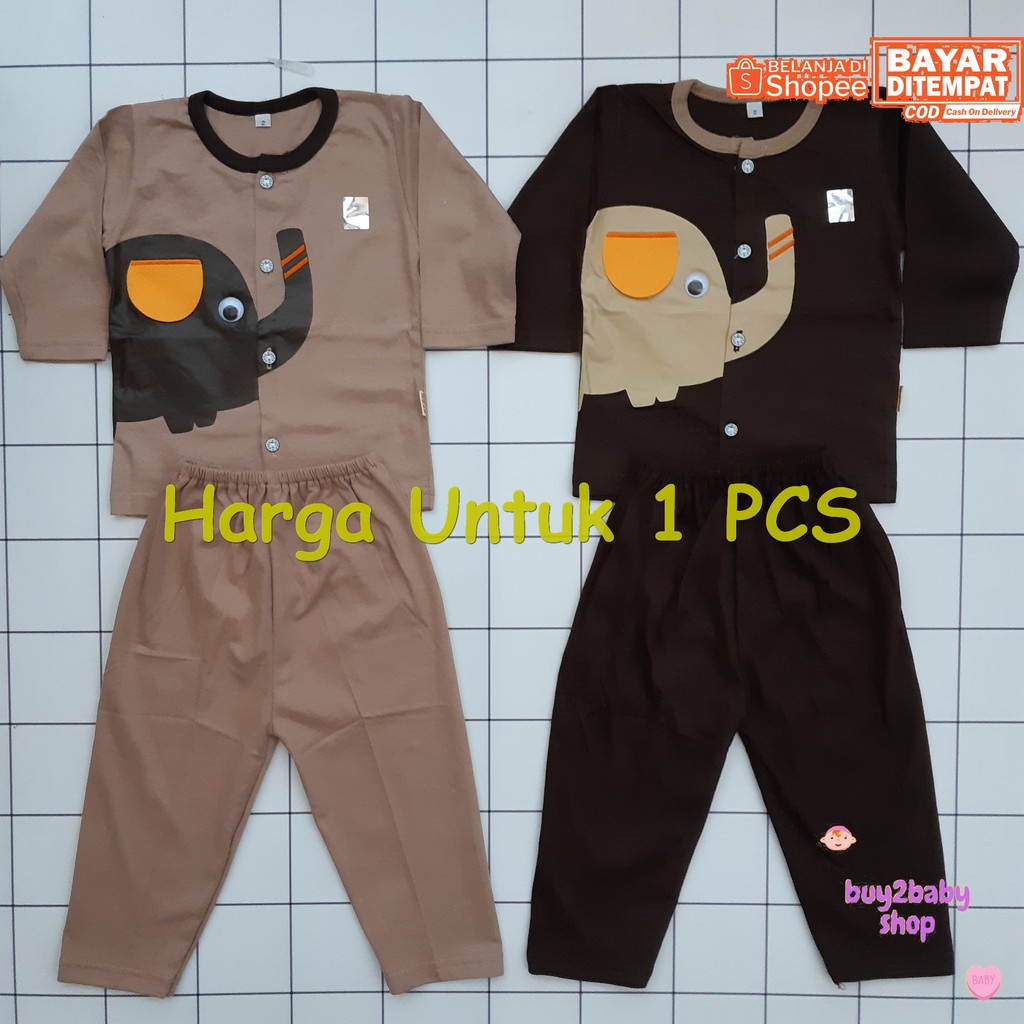 Setelan kaos panjang celana panjang elephant brown series Tom Pege 6-12 Bulan 1 PCS