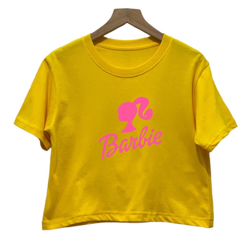 Crop top polos katun combed 30s motif kepala BARBIE