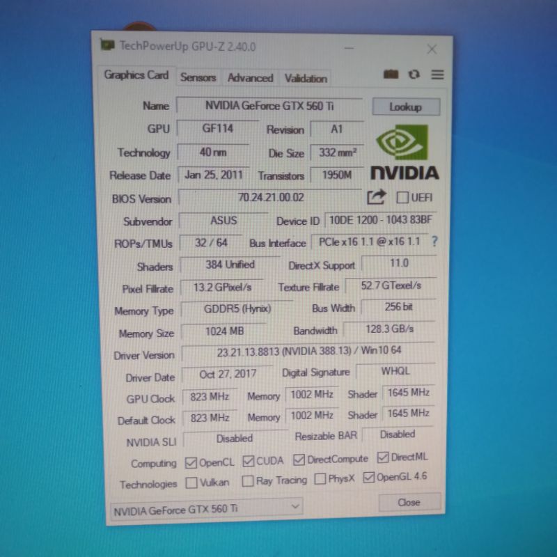 ASUS GTX 560Ti 1GB DDR5 256BIT