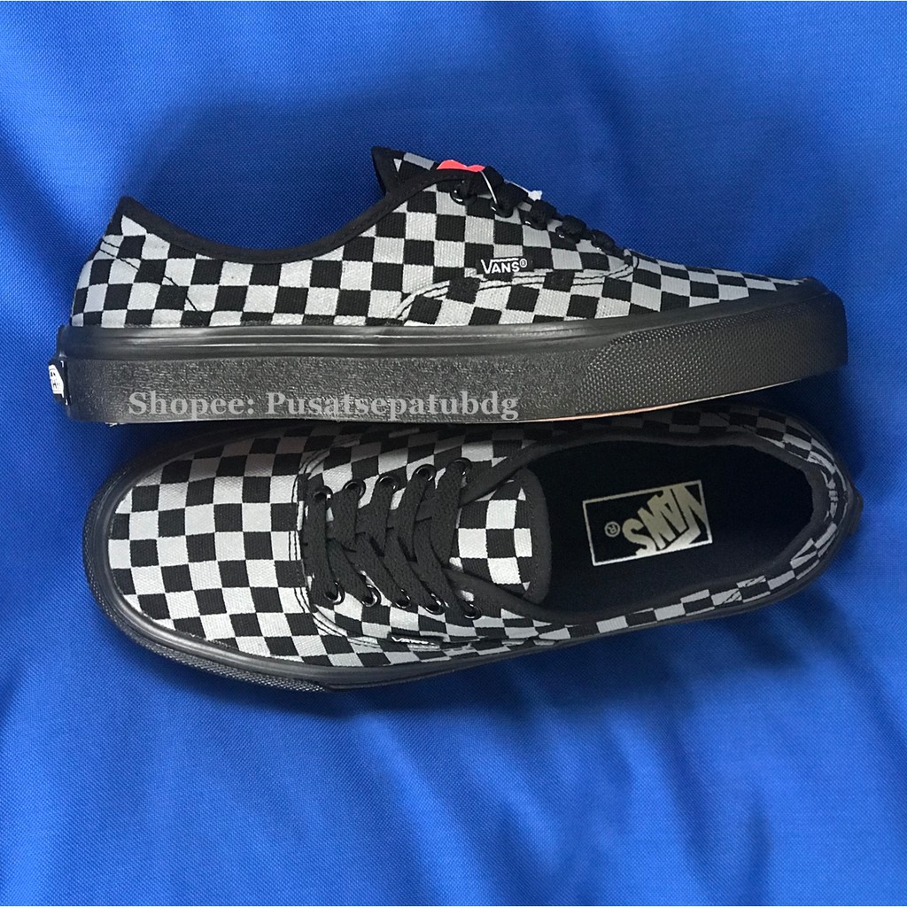 Vans Authentic Checkerboard Catur Black Grey Sol Hitam Waffle DT