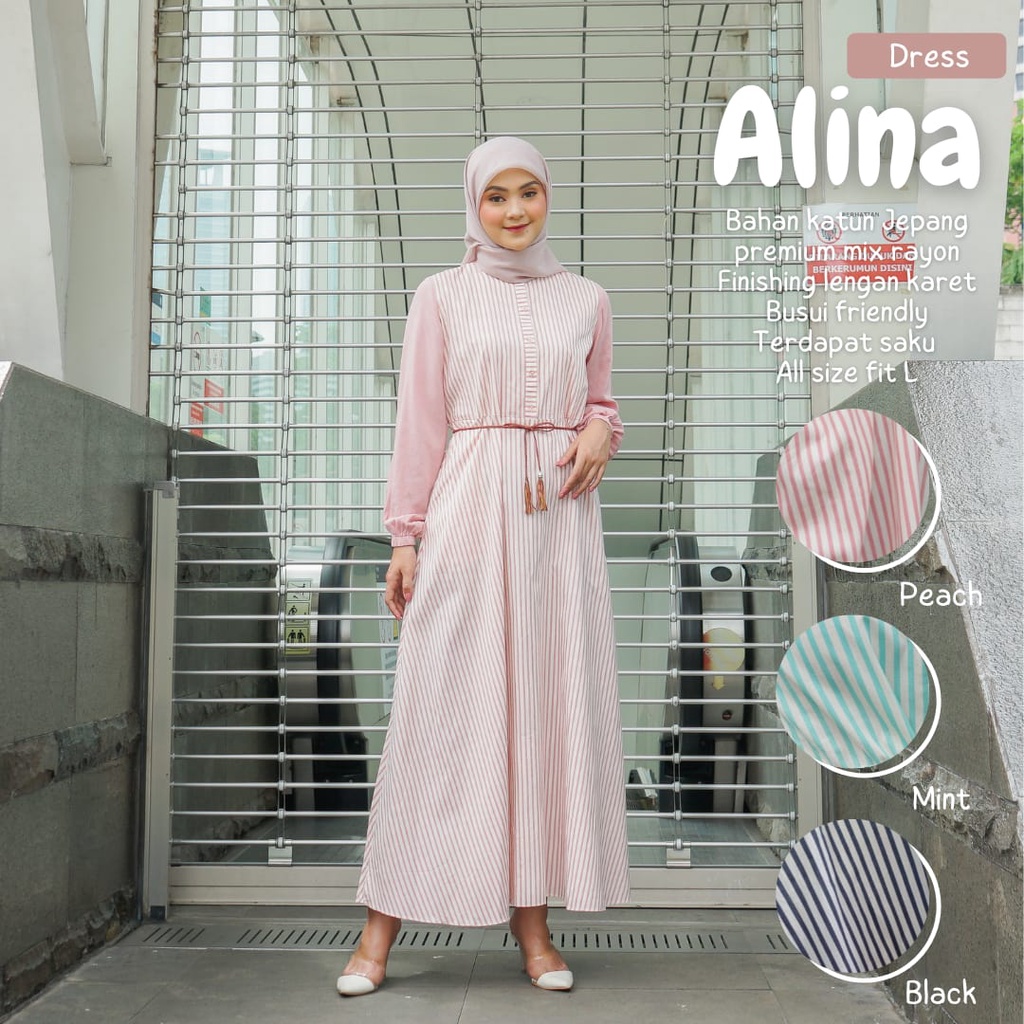 NEW!! Gamis Dewasa Jumbo/Homey Dress ALINA/Gamis Muslimah Motif Salur/Bahan Katun Jepang Premium mix Rayon