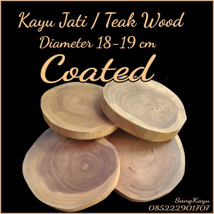 Kayu jati 18-19 cm teak wood slice alas tatakan talenan hiasan dinding