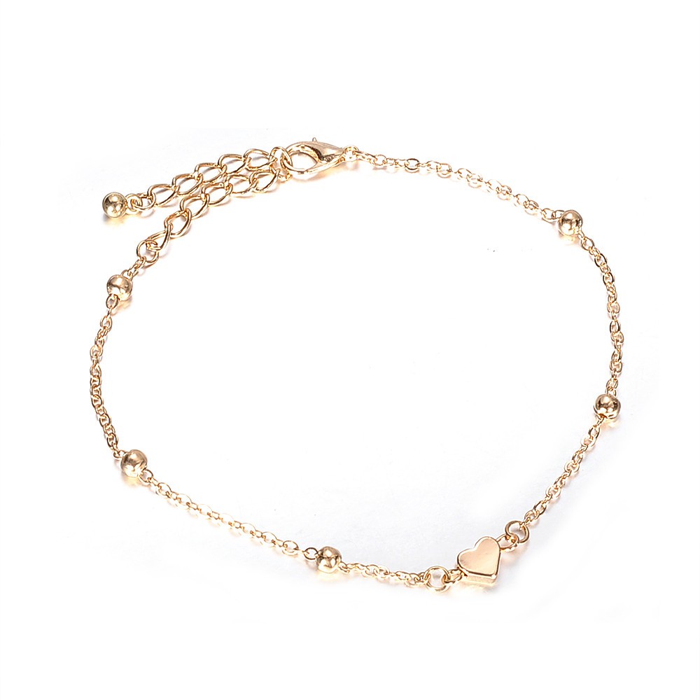 4pcs Gelang Kaki Rantai Multi Layer Bentuk Hati Warna Emas Untuk Wanita