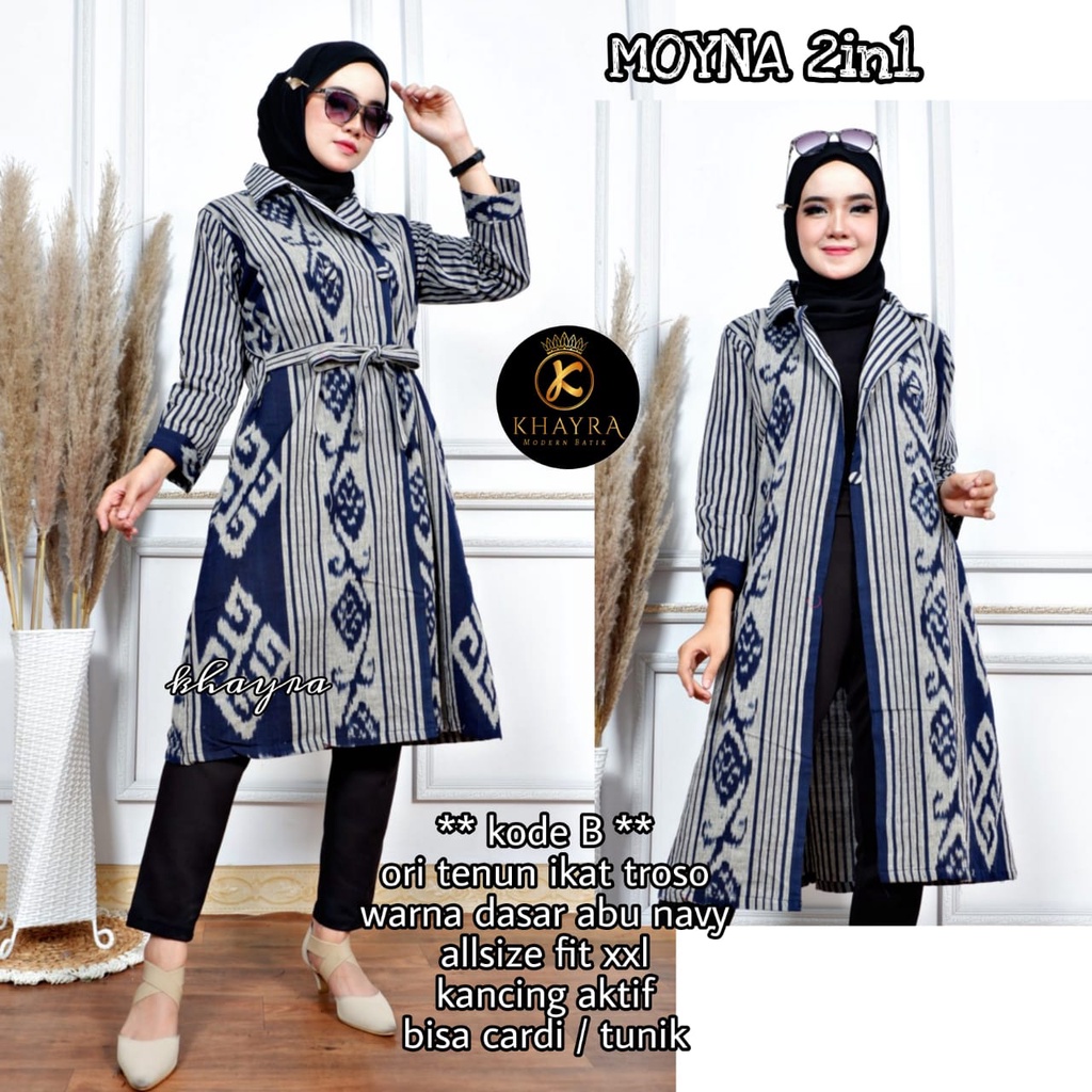 Atasan Tunik Cardi Batik Tenun by Butik Batik Solo Bahan Tenun kode MOYNA 2in1