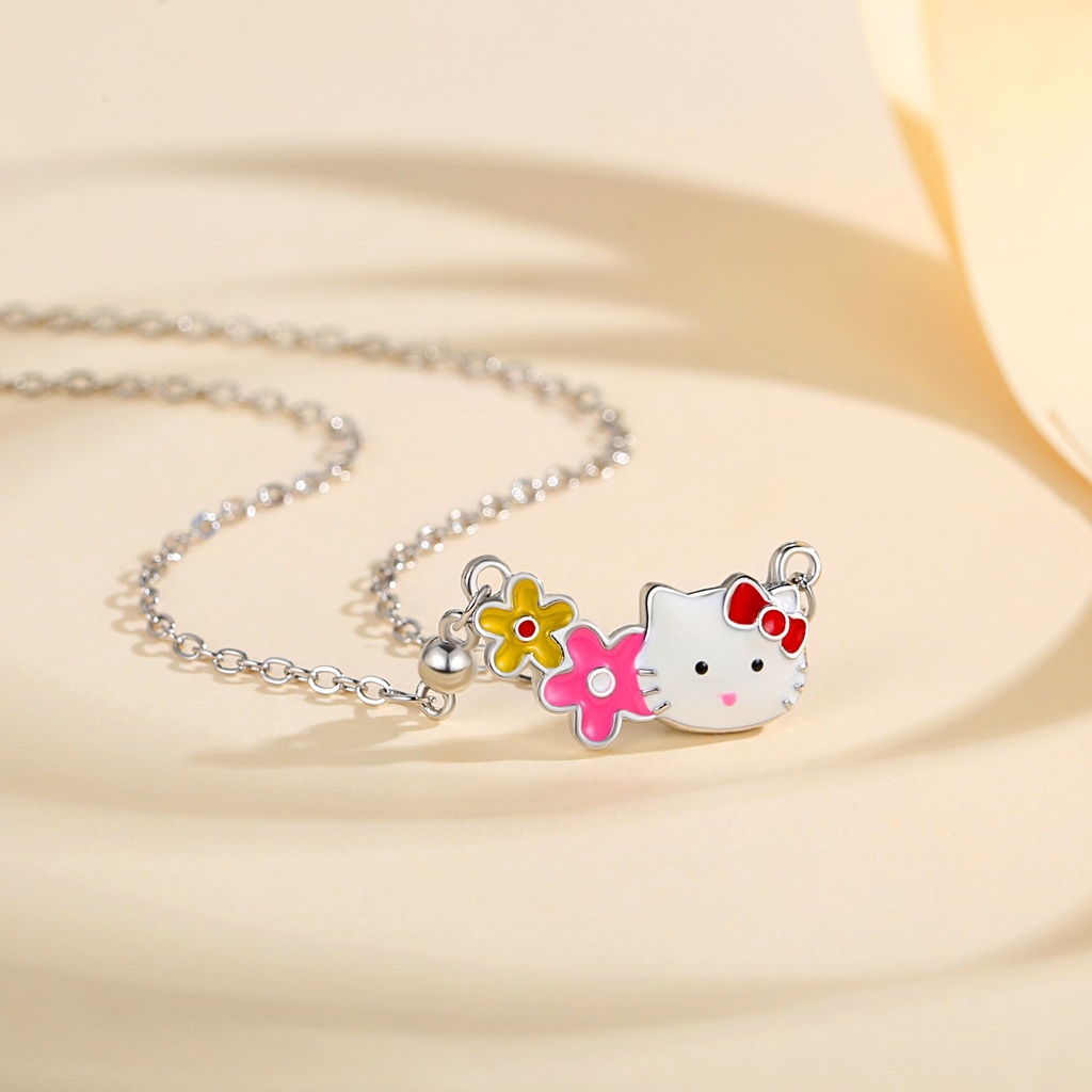 Y544【COD】Anak-anak Kalung Hello Kitty Titanium Stainless Steel Kalung Berlapis Emas Perhiasan Anak-anak