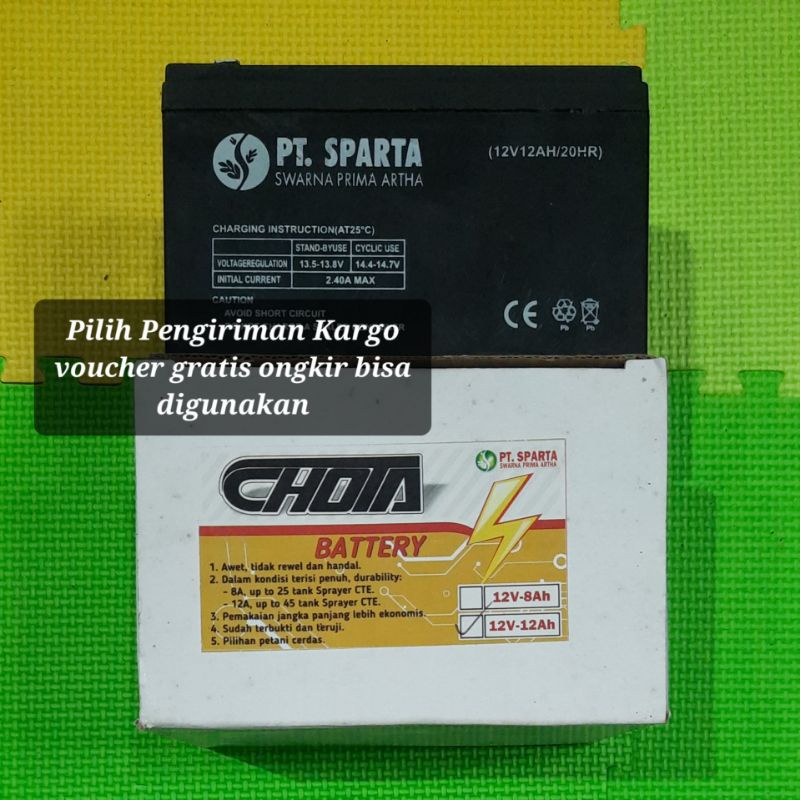 Baterai 12V 12AH SPARTA CHOTA Aki Kering Sepeda listrik Mobil mainan Tangki Pompa sprayer elektrik