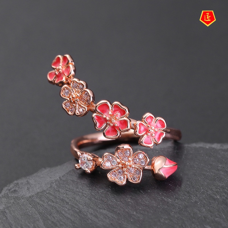 [Ready Stock]Advanced Design Full Diamond Flower Ring 18K Rose Gold