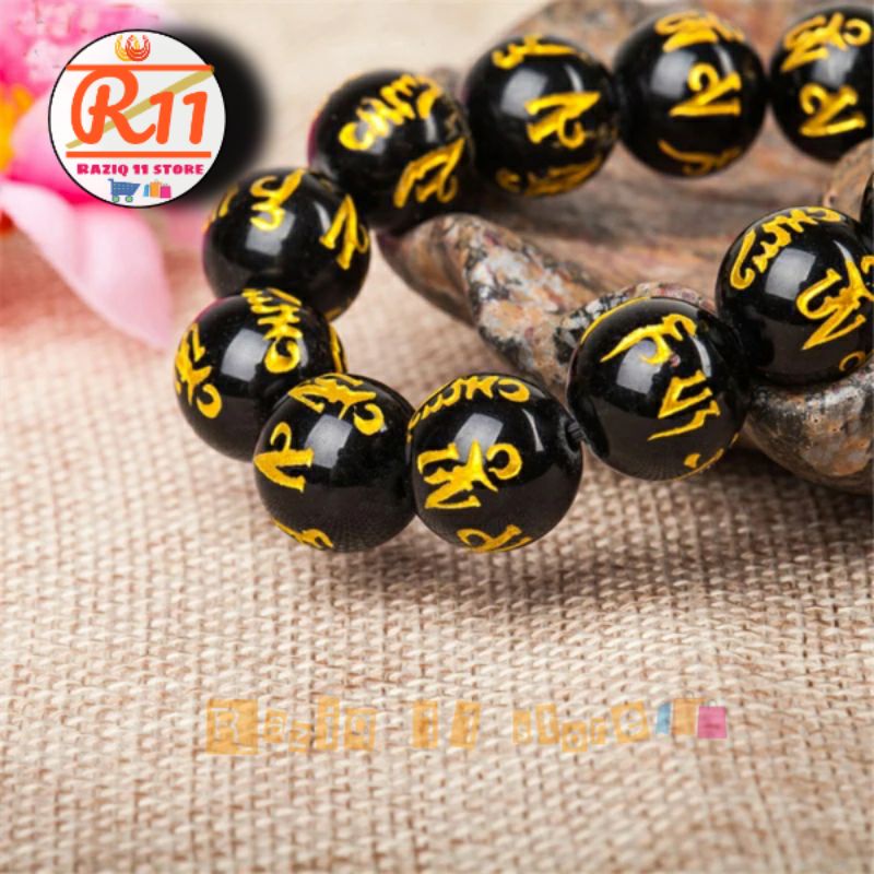 Gelang Batu Giok Mantra Budha Import 14mm