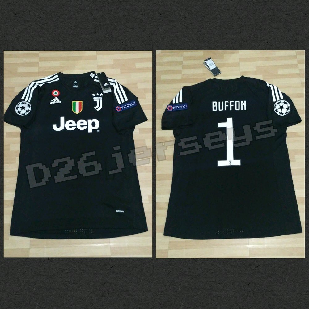 Jersey KIPER Juventus Black 2017 2018 OFFICIAL Cetak nama   Full Patch UCL Bagus