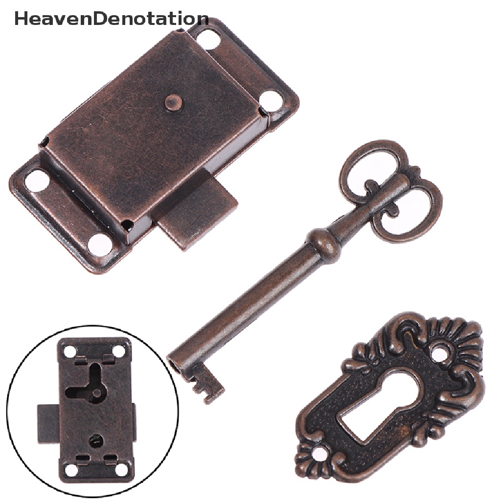 [HeavenDenotation] Antique Copper Door Lock For Furniture Drawer Jewelry Wood Box Cabinet Cupboard