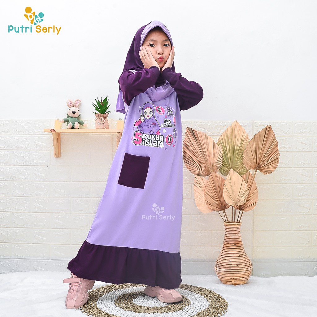 Gamis Anak Lucu Sablon Dakwah Combed 20s GAMIS ANAK 1 Set Kerudung