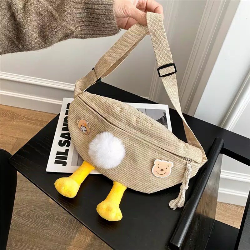 Tas Pinggang Donald Khaki Bahan Suede Import