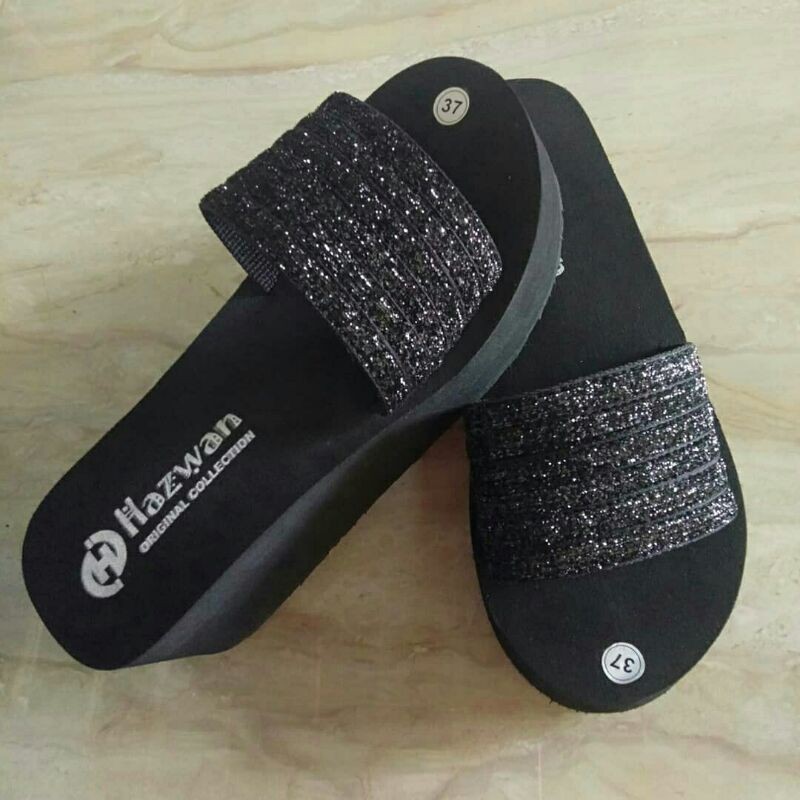 Sandal wanita hazwan selop gliter hitam