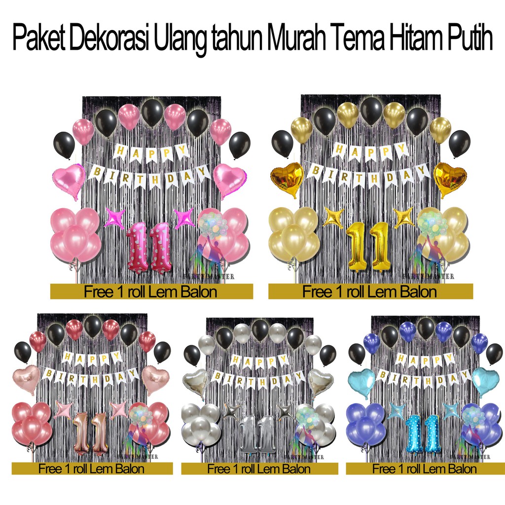 Paket Dekorasi Ulang tahun Murah Tema tirai Hitam Putih